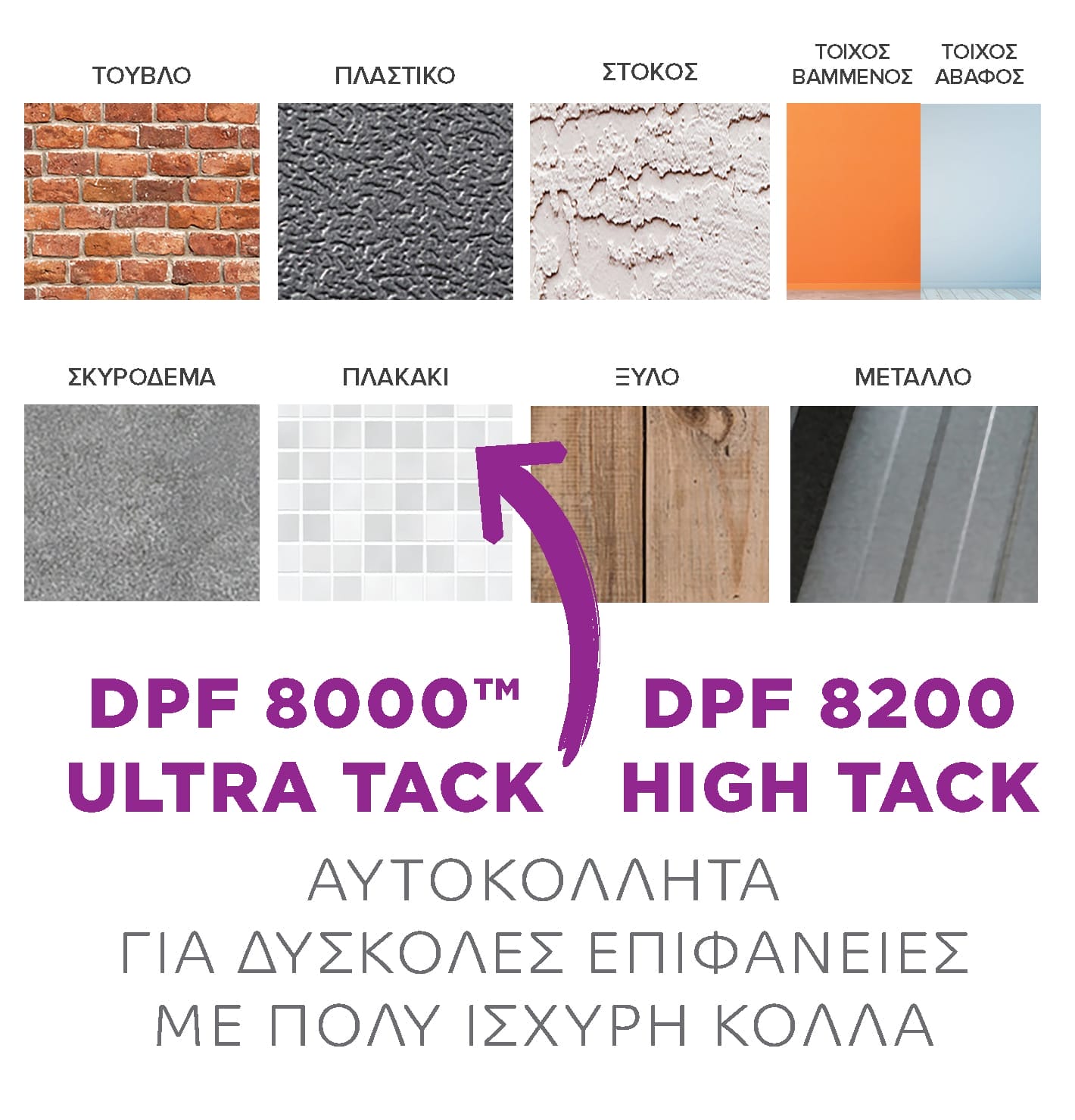 Επιφάνειες για αυτοκόλλητα με Δυνατή Κόλλα DPF 8000™ Ultra Tack & 8200 High Tack Επιφάνειες για αυτοκόλλητα με Δυνατή Κόλλα DPF 8000™ Ultra Tack & 8200 High Tack